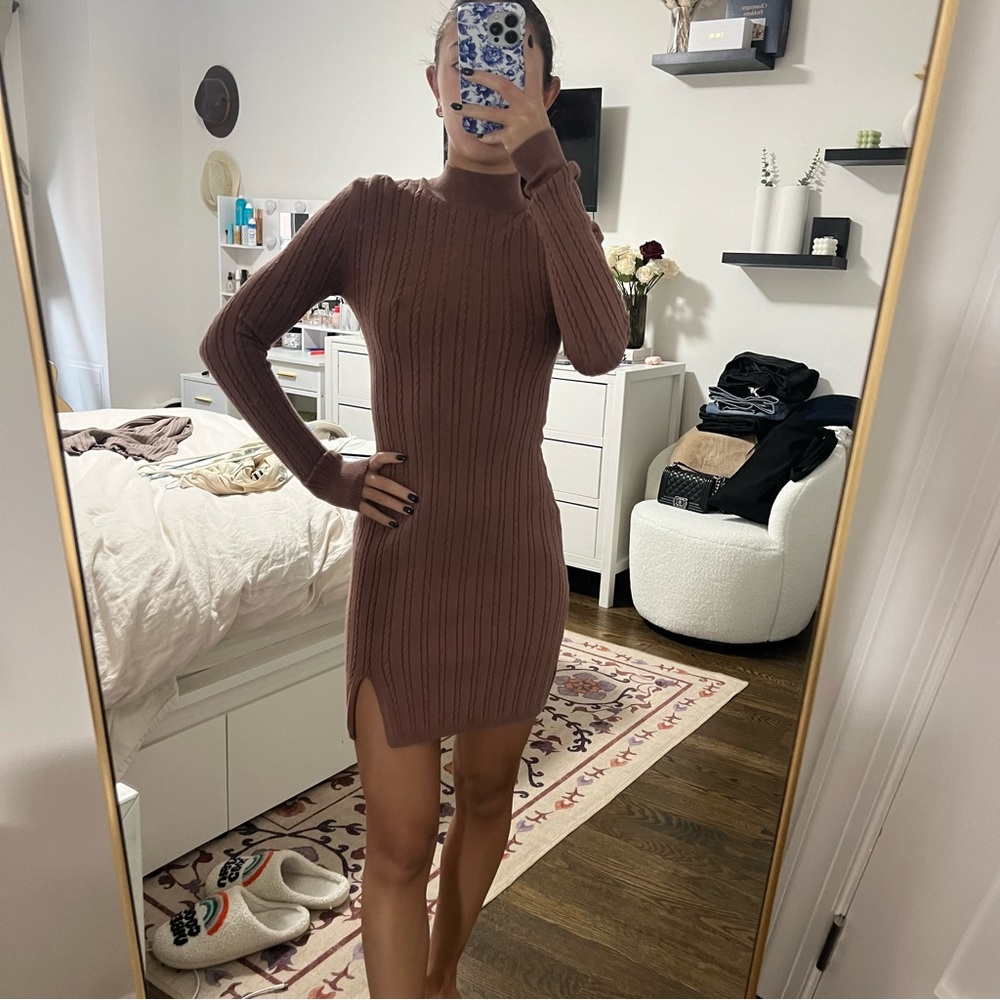 Abercrombie and fitch micro cable mock neck mini sweater dress